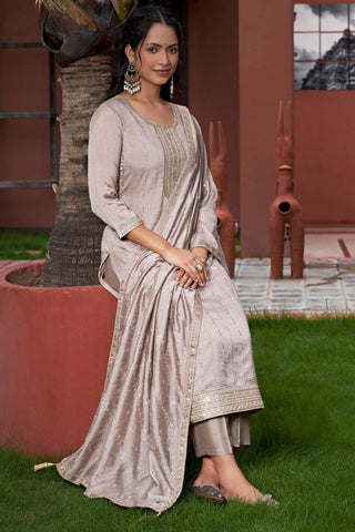 Gray Vichitra Silk Embroidery Kurta Set_Kumari Sarees