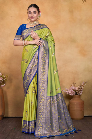 Green & Blue Banarasi Silk Saree Zari With Rich Pallu_Kumari Sarees