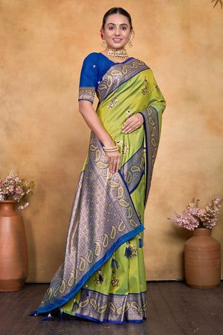 Green & Blue Banarasi Silk Saree Zari With Rich Pallu_Kumari Sarees