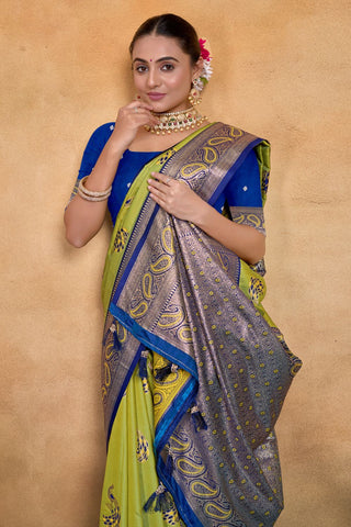 Green & Blue Banarasi Silk Saree Zari With Rich Pallu_Kumari Sarees