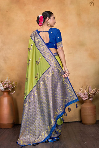 Green & Blue Banarasi Silk Saree Zari With Rich Pallu_Kumari Sarees