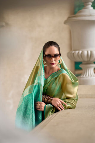 Green & Blue Pure Tissue Saree