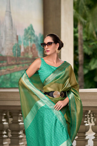 Green & Blue Pure Tissue Saree