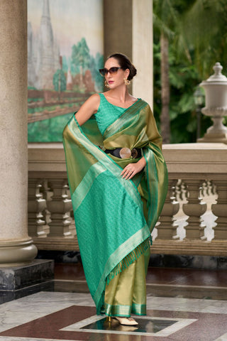 Green & Blue Pure Tissue Saree