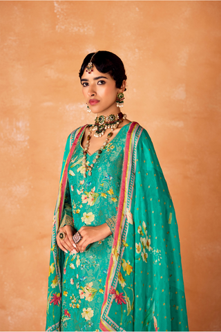 Green Kanjeevaram Embroidery Border Kurta Set