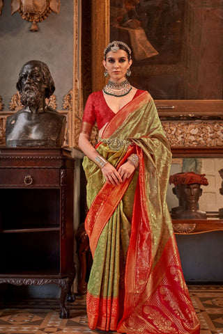 Olive Green Banarasi Patola Silk Saree