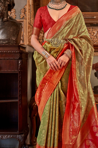 Olive Green Banarasi Patola Silk Saree