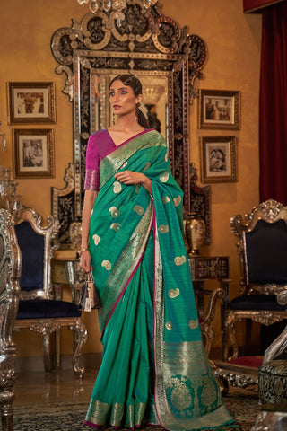 Green Tussar Silk Handloom Weaving Saree_Kumari Sarees