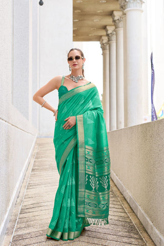 Green Ikkat Weaving Saree_Kumari Sarees