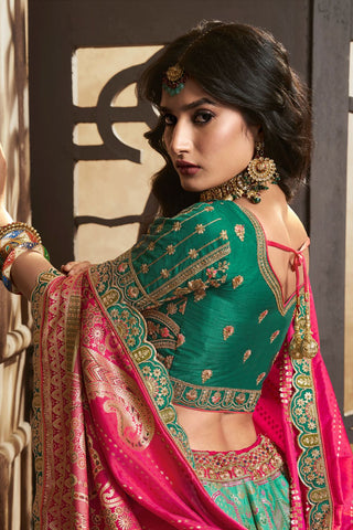 Green Silk Lehenga With Sequence Zarkan Work