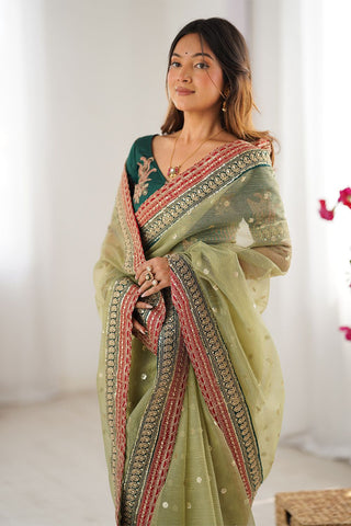 Green Banarasi Crush Silk Saree