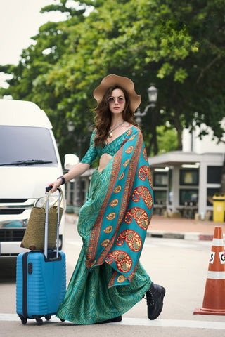 GREEN SATIN SILK SAREE