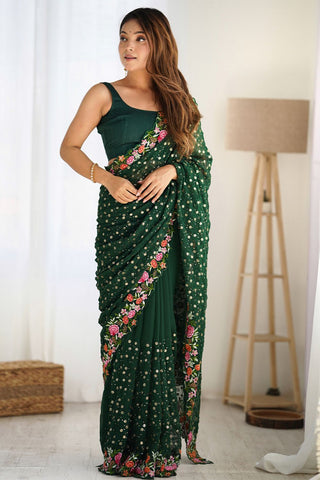 Green Soft Georgette Saree_Kumari Sarees