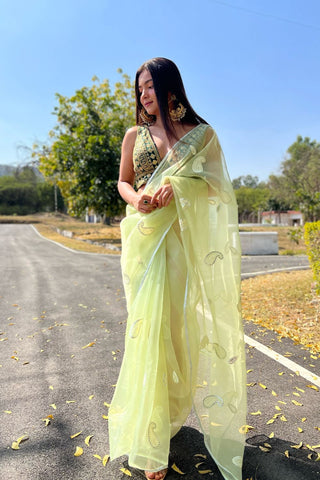 GREEN ORGANZA SILK SAREE