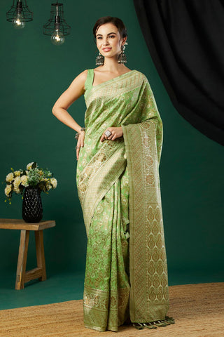 Green Soft Linen Cotton Saree_Kumari Sarees