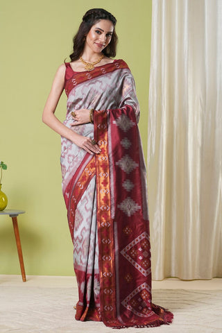 Grey Banarasi Silk Saree_Kumari Sarees