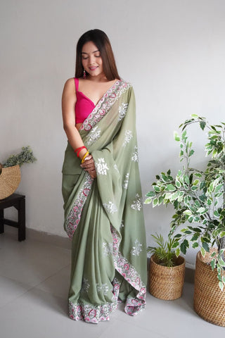 GREEN GEORGETTE SILK SAREE