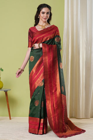 Green Banarasi Silk Saree_Kumari Sarees