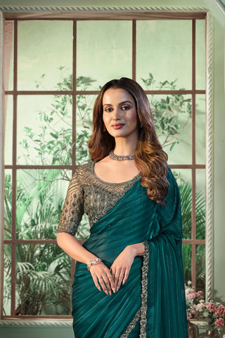 GREEN SILVER PATTERN GEORGETTE SAREE