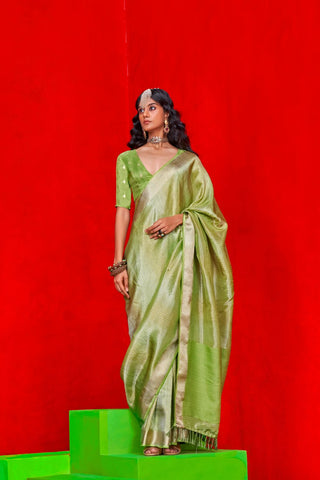 Green Pure Viscose Zari Tissue Saree_Kumari Sarees