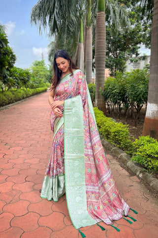 GREEN TUSSAR DOLA SATIN SILK SAREE