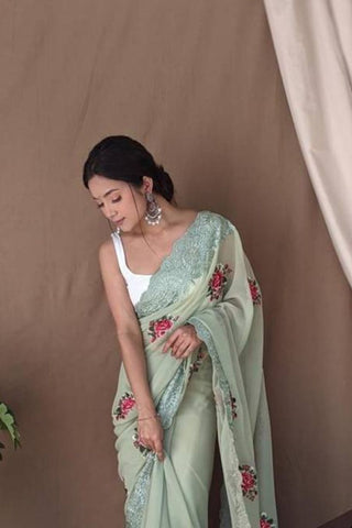 GREEN GEORGETTE SILK SAREE