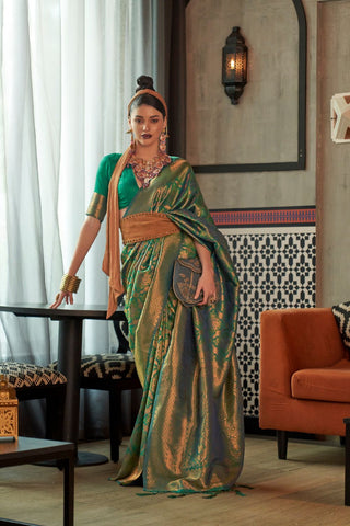 GREEN  KANJEEVARAM HANDLOOM SILK SAREE 