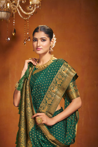 Green Chinon Silk Saree