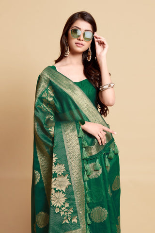 Green Linen Chanderi Saree