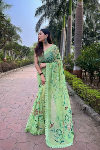 GREEN GEORGETTE SILK SAREE