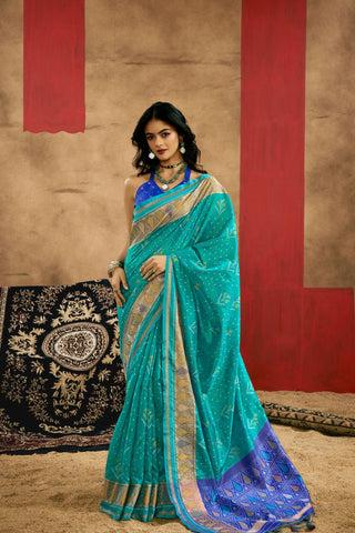 Green Tussar Handloom Weaving Silk Saree_Kumari Sarees