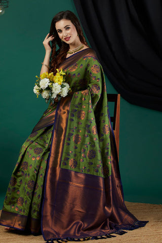 Green Banarasi Silk Saree_Kumari Sarees