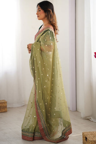 Green Banarasi Crush Silk Saree