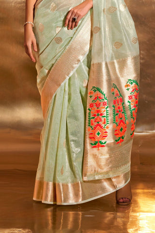 GREEN PAITHANI ZARI TISSUE SAREE