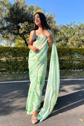 Green Chiffon Silk Saree