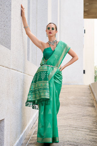 Green Ikkat Weaving Saree_Kumari Sarees