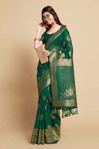 GREEN LINEN CHANDERI SAREE