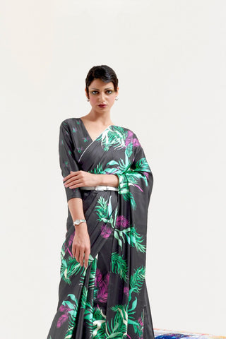 Green Digital Printed Soft Creep Saree