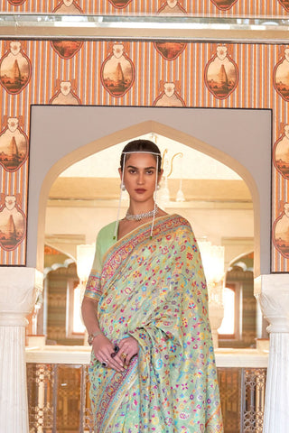 GREEN KASHMIRI MODAL HANDLOOM WEAVING SILK SAREE