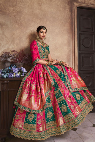 Green Banarasi Silk Lehenga