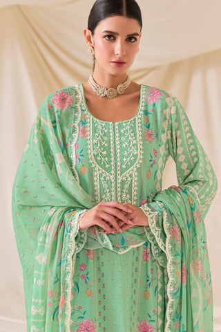 Green Pure Muslin Embroidery Kurta Set