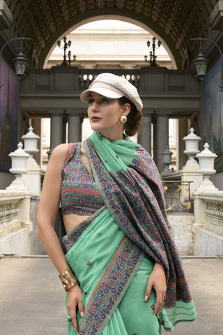 GREEN SOFT LINEN COTTON SAREE