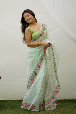 GREEN GEORGETTE SILK SAREE