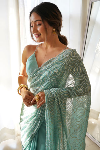 GREEN GEORGETTE SILK SAREE