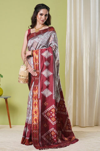 Grey Banarasi Silk Saree_Kumari Sarees