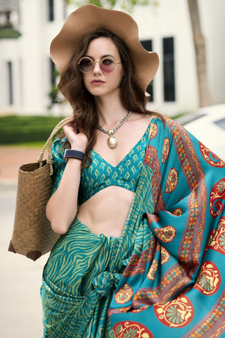 GREEN SATIN SILK SAREE