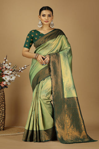 Green Banarasi Silk Saree_Kumari Sarees