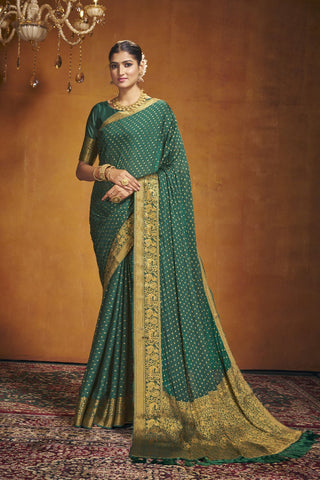 Green Chinon Silk Saree