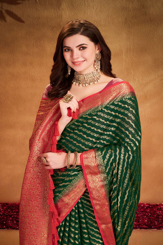 Green Pure Georgette Silk Saree_Kumari Sarees