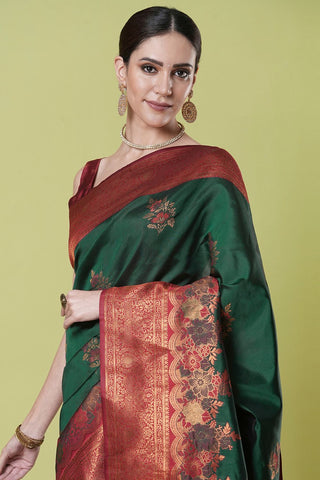 Green Banarasi Silk Saree_Kumari Sarees